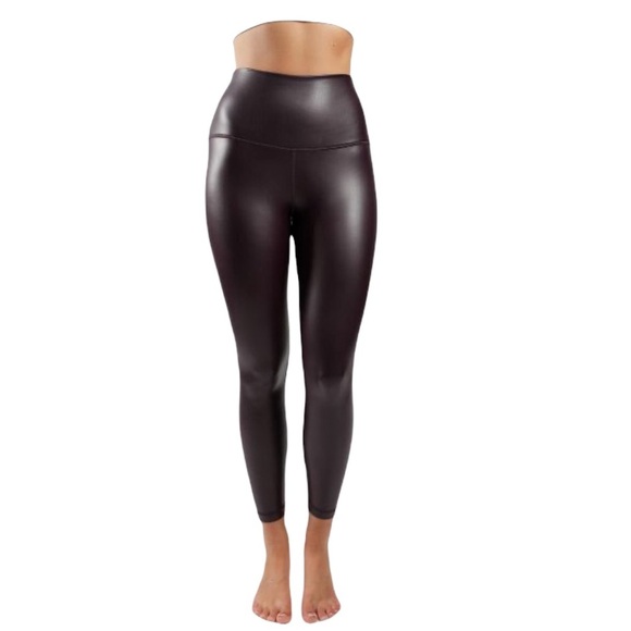 90 Degree by Reflex Faux Leather High Waist Elastic Free Ankle Fleece Leggings - Picture 2 of 4